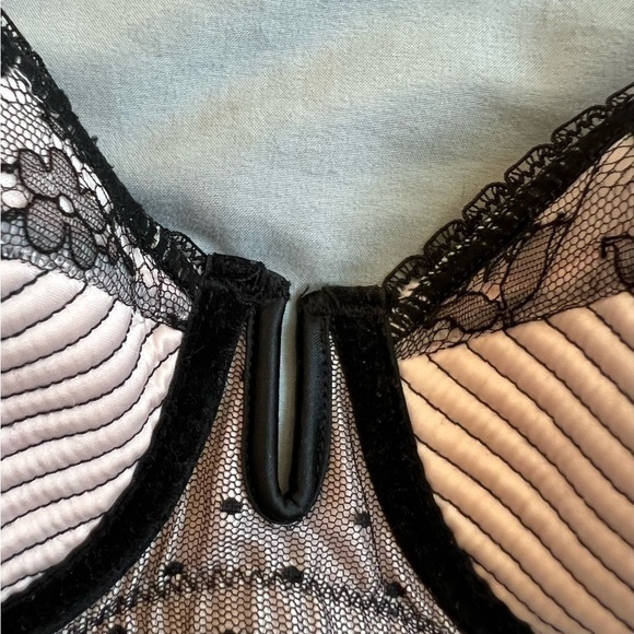 Dita Von Teese satin & lace Parisienne Balconette Bra & Thong Blush/Black - Picture 6 of 13